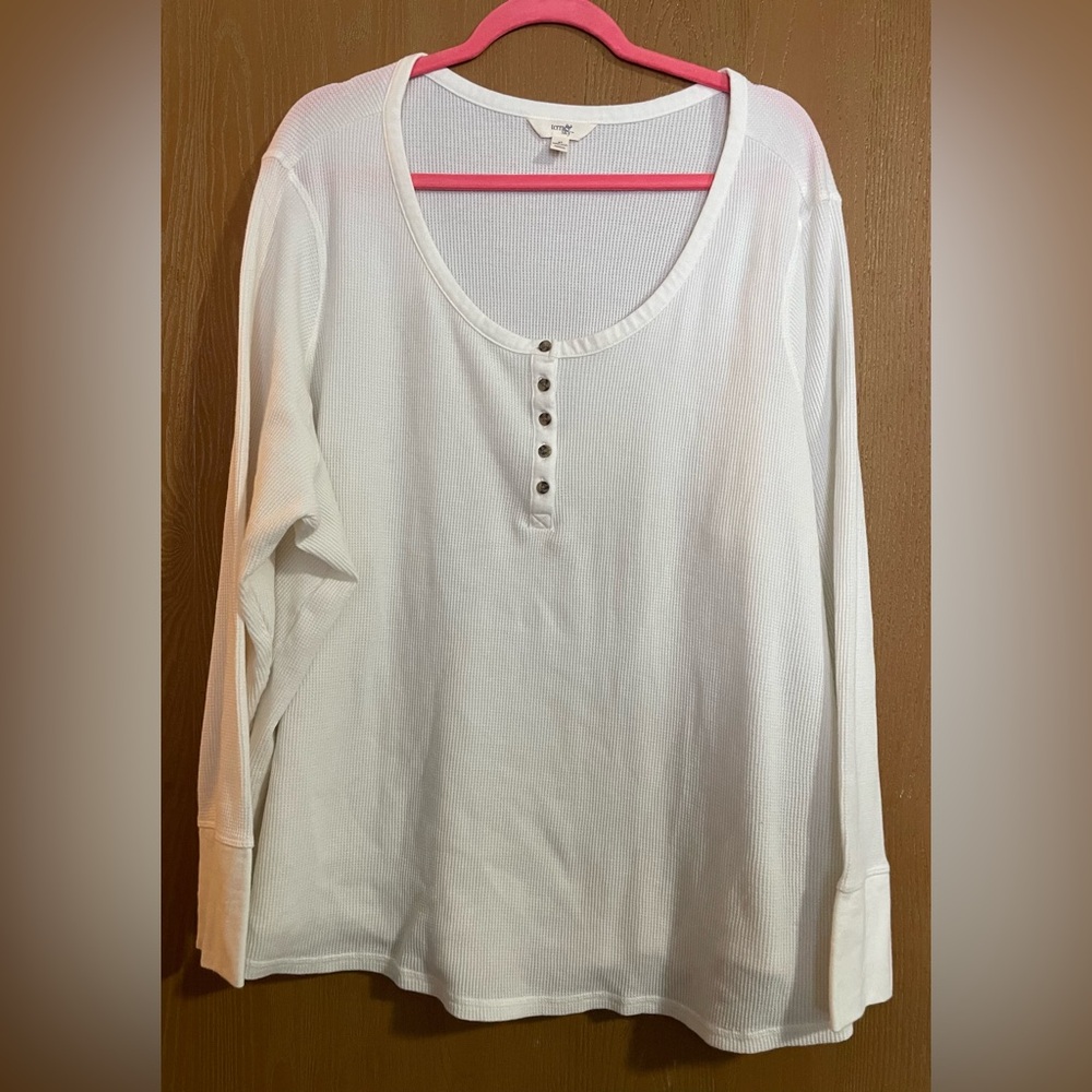 Terra & Sky white waffle Henley long sleeve shirt plus size 4X